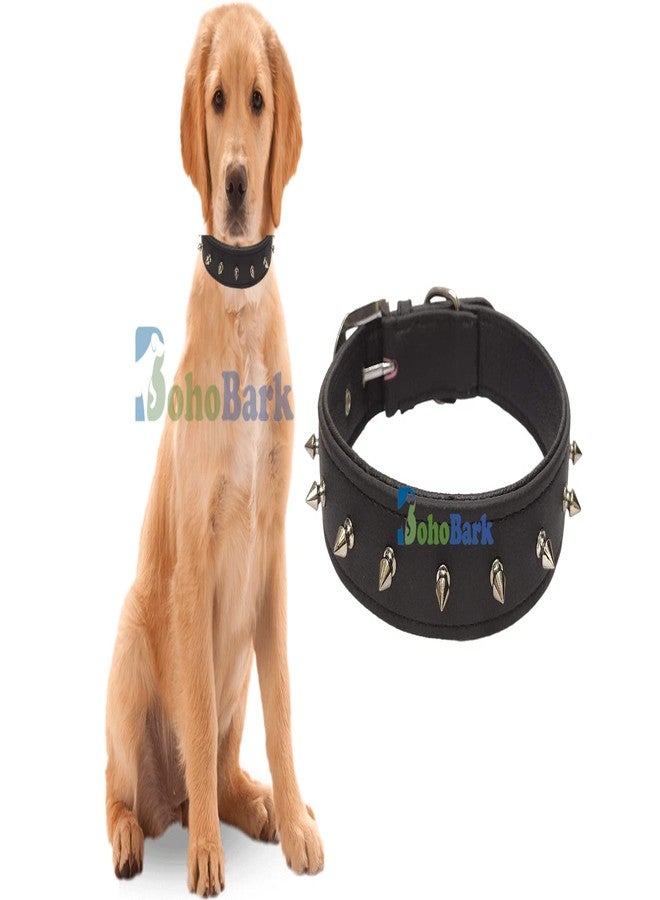 BohoBark Leather Single Spike Pu Dog Collar Belt, Medium, Black - Image 2